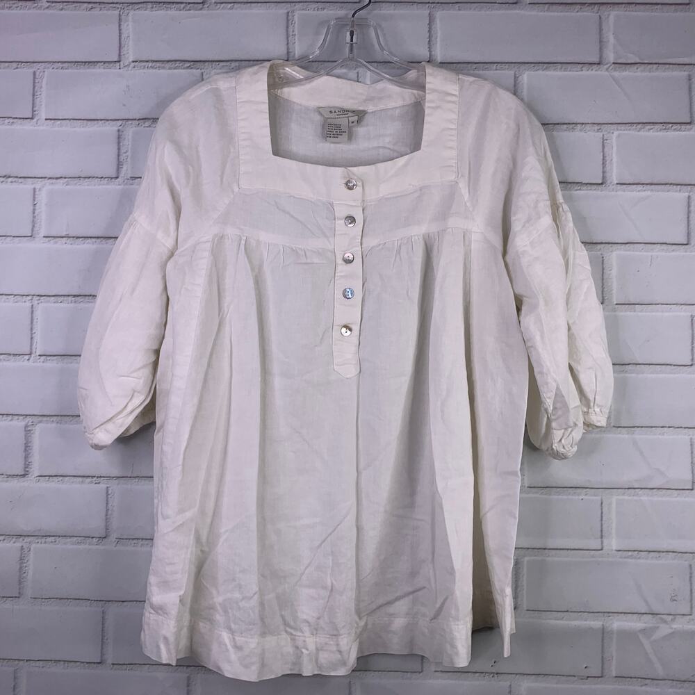 Sandro Sportswear Blouse Square Neck Linen Blend White women's size medium